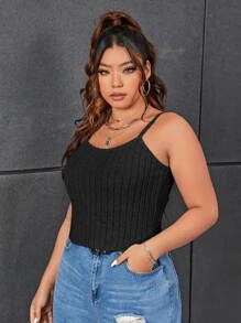 SHEIN EZwear Plus Solid Cami Top - Black - View 4