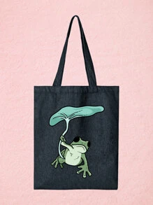 ROMWE Kawaii Bolsa de compras con estampado de rana - Azul Marino - Ver 1