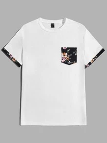GENTILAND Men Floral Print Pocket Patched Tee - White - View 3