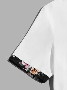GENTILAND Men Floral Print Pocket Patched Tee - White - View 4