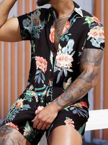 Genlund Two-piece Outfits Pria Tombol Depan Bunga Boho - MultiWarna - View 1
