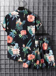 Genlund Two-piece Outfits Pria Tombol Depan Bunga Boho - MultiWarna - View 2