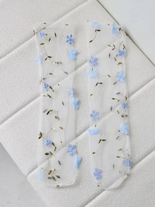 Floral Decor Leaf Embroidered Crew Socks - Multicolor - View 2