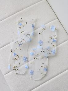 Floral Decor Leaf Embroidered Crew Socks - Multicolor - View 5