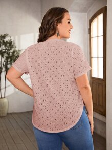 SHEIN LUNE Plus Button Detail Curved Hem Schiffy Tee - Dusty Pink - View 2