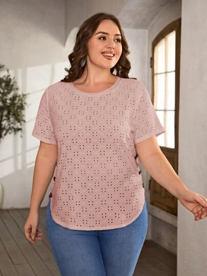 SHEIN LUNE Camiseta con diseño de botón bajo curvo schiffy