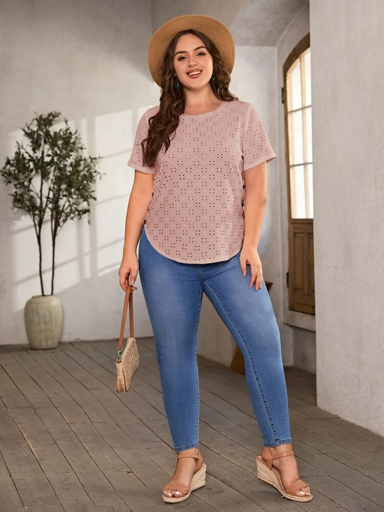 Plus Button Detail Curved Hem Schiffy Tee