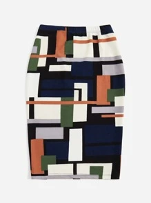 SHEIN Clasi Plus Jupe Crayon Imprimé Géométrique