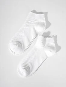 Hombres 2 pares Calcetines tobilleros unicolor - Blanco - Ver 2