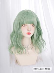 中等卷人造假髮帶劉海 - 綠色 - 查看 4