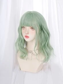 中等卷人造假髮帶劉海 - 綠色 - 查看 5