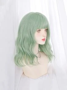 中等卷人造假髮帶劉海 - 綠色 - 查看 6