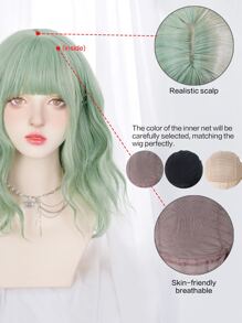 中等卷人造假髮帶劉海 - 綠色 - 查看 7