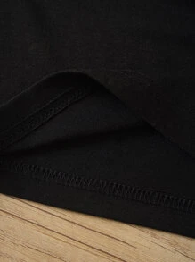 SHEIN LUNE 鞋和標語圖案T恤 - 黑色 - 查看 3