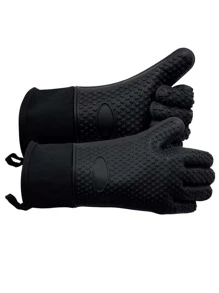 2 pièces/set en silicone Gant isolé & minimaliste noir résistant à la chaleur Gant manique & Tampon Ensemble pour barbecue