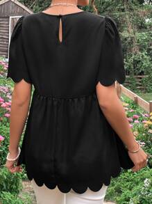 SHEIN 孕婦貝殼邊泡泡袖荷葉邊下擺襯衫