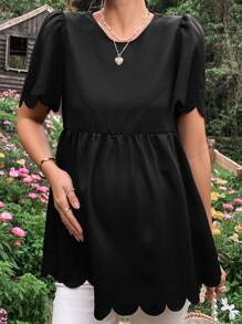 SHEIN 孕婦貝殼邊泡泡袖荷葉邊下擺襯衫