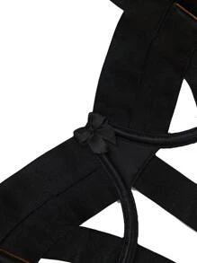 Cut Out Chain Detail Underwire Teddy Bodysuit With 1pair Stocking - Black - View 5