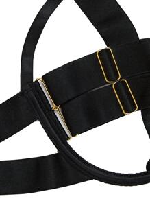 Cut Out Chain Detail Underwire Teddy Bodysuit With 1pair Stocking - Black - View 6