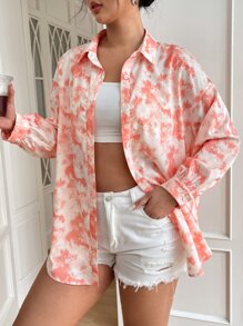 SHEIN EZwear Plus Tie Dye Drop Shoulder Shirt - Multicolor - View 2