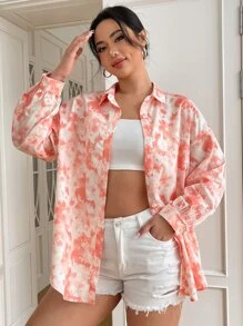SHEIN EZwear Plus Tie Dye Drop Shoulder Shirt - Multicolor - View 1