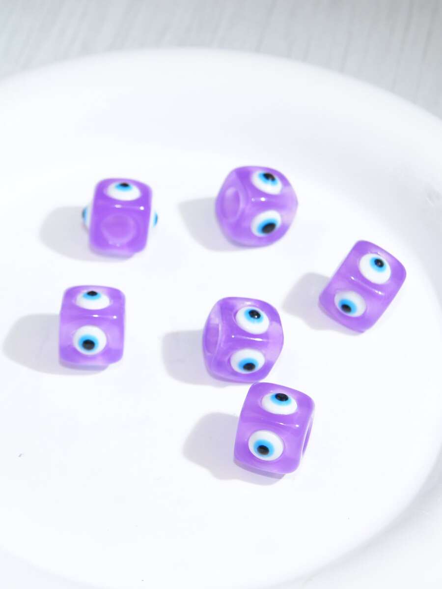6pcs/set Evil Eye Detail Cube Design DIY Bead - Purple - View 1