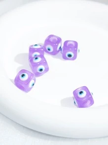 6pcs/set Evil Eye Detail Cube Design DIY Bead - Purple - View 2