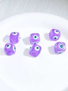 6pcs/set Evil Eye Detail Cube Design DIY Bead - Purple - View 3