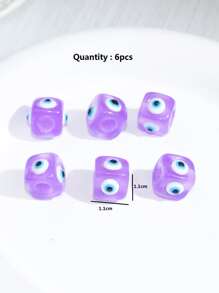 6pcs/set Evil Eye Detail Cube Design DIY Bead - Purple - View 4