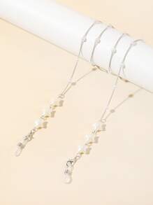 1 件时尚仿珍珠星星装饰眼镜链，适合女士，眼镜带，眼镜架，眼镜带，眼镜配件，送礼的理想选择，可用作口罩挂绳 - 白色 - 查看 1
