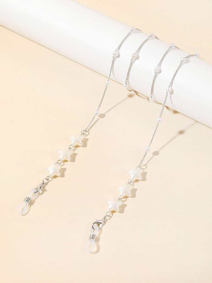 1 件时尚仿珍珠星星装饰眼镜链，适合女士，眼镜带，眼镜架，眼镜带，眼镜配件，送礼的理想选择，可用作口罩挂绳 - 白色 - 查看 1