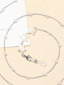 1 件时尚仿珍珠星星装饰眼镜链，适合女士，眼镜带，眼镜架，眼镜带，眼镜配件，送礼的理想选择，可用作口罩挂绳 - 白色 - 查看 3