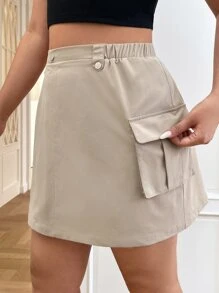 SHEIN EZwear Plus Flap Pocket Side Cargo Skirt