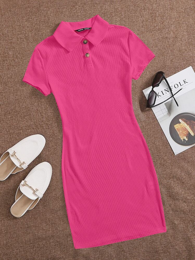 polo collar bodycon dress Muchica Rib-knit Taglia:60 Ribbed Polo Dress With atf-kg-07.29.25 LDS Modest Eucalyptus Green