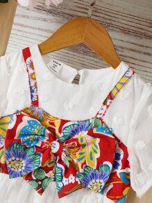 Toddler Girls Floral Print Bow Front 2 In 1 Dress - White - View 6