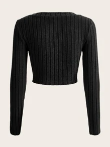 SHEIN EZwear Letter Patched Detail Crop Tee - Black - View 2