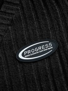 SHEIN EZwear Letter Patched Detail Crop Tee - Black - View 3