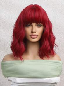Short Curly Synthetic Wig With Bangs - Red - View 5