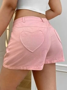 SHEIN EZwear 大碼愛心貼布斜口袋短褲