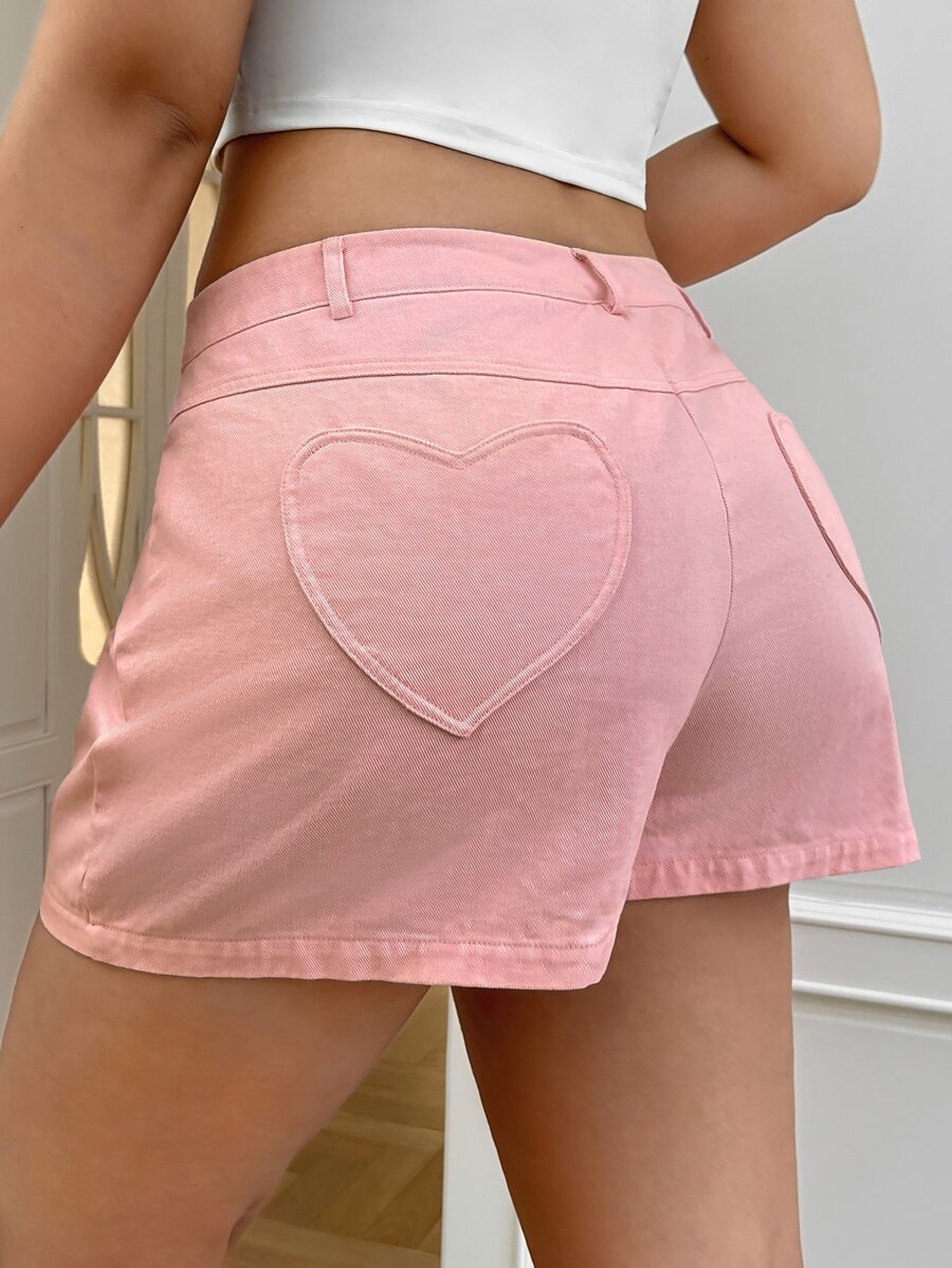 SHEIN EZwear 大碼愛心貼布斜口袋短褲