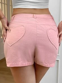 SHEIN EZwear 大碼愛心貼布斜口袋短褲