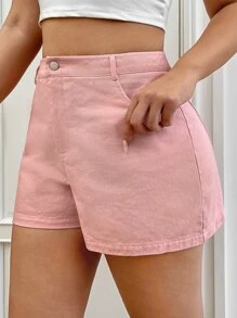 SHEIN EZwear 大碼愛心貼布斜口袋短褲