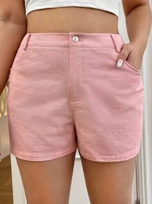 SHEIN EZwear 大碼愛心貼布斜口袋短褲