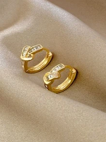 方晶鋯石裝飾圓耳環 - 金黃色 - 查看 1