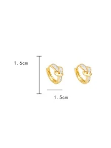 方晶鋯石裝飾圓耳環 - 金黃色 - 查看 3