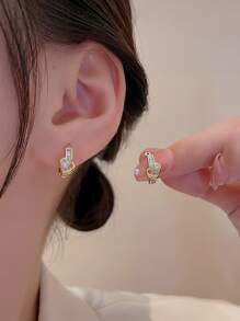 方晶鋯石裝飾圓耳環 - 金黃色 - 查看 4