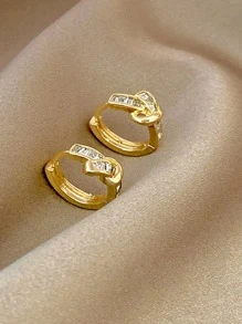 方晶鋯石裝飾圓耳環 - 金黃色 - 查看 5