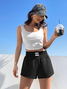 SHEIN EZwear Letter Patched Detail Track Shorts