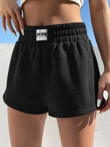 SHEIN EZwear Letter Patched Detail Track Shorts