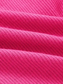 SHEIN EZwear Áo thun nữ Gân đan màu trơn Giải trí - Màu Hồng Tươi - Xem 4
